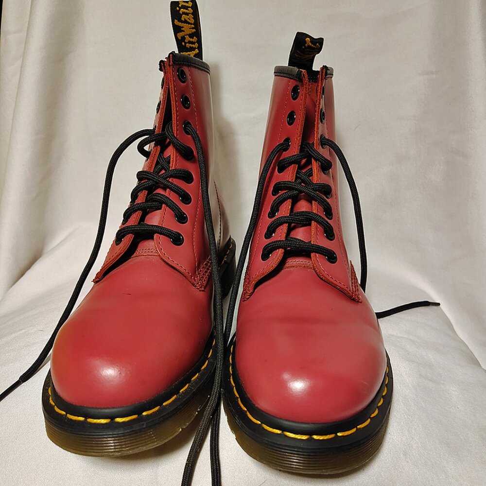 Dr. Martens 1460 Cherry Red Smooth Leather Boots (Unisex, Size 8M/9W)
